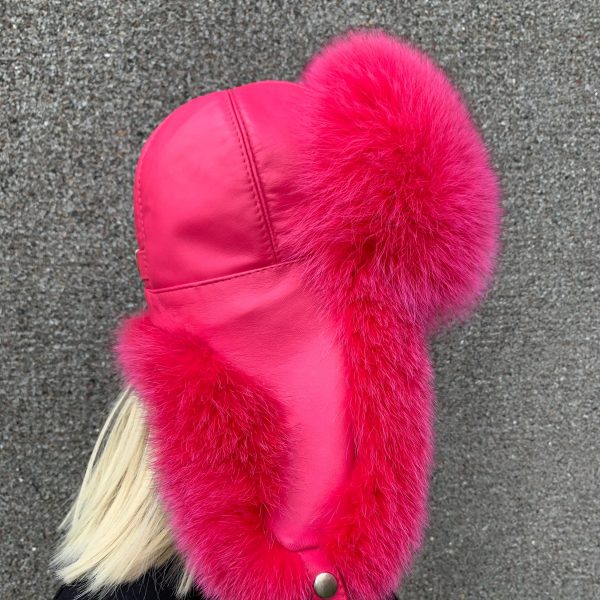 Arctic Fox Fur Hat Saga Furs Trapper Hat Pink Color Fur With