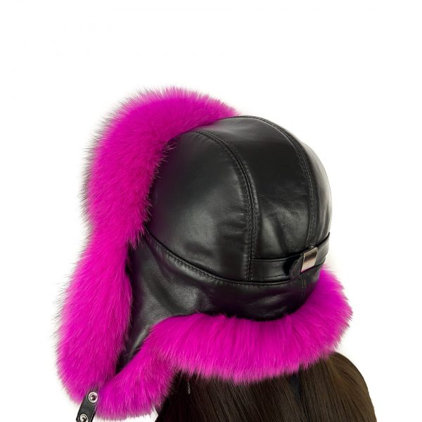 Arctic Fox Fur Trapper Hat, Saga Furs Hat Fuschia Pink Fur And