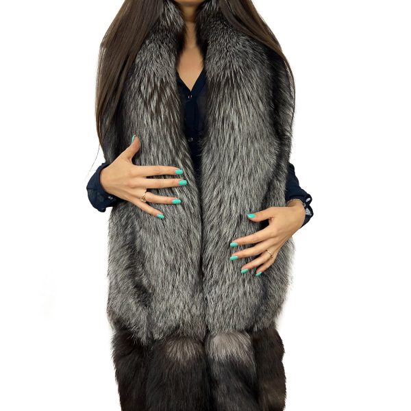 Double-Sided Silver Fox Fur Stole 63′ (160cm) + 4 Tails Saga Furs