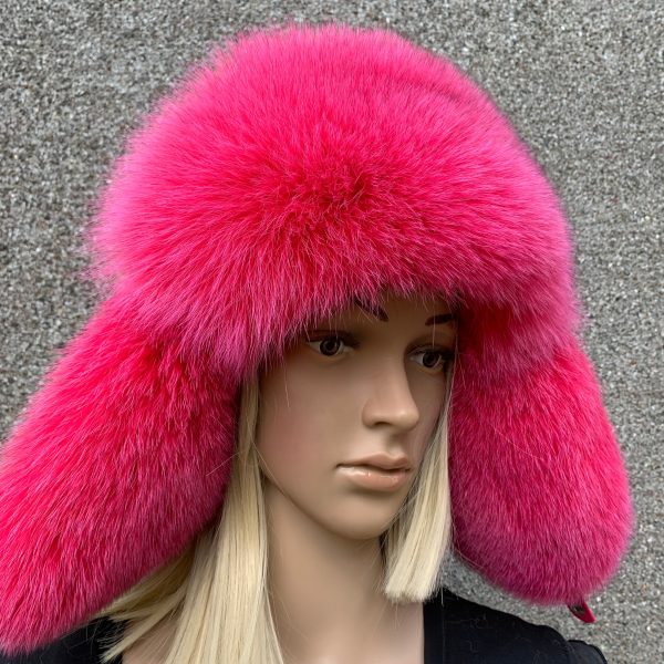 Arctic Fox Fur Hat Saga Furs Trapper Hat Pink Color Fur With